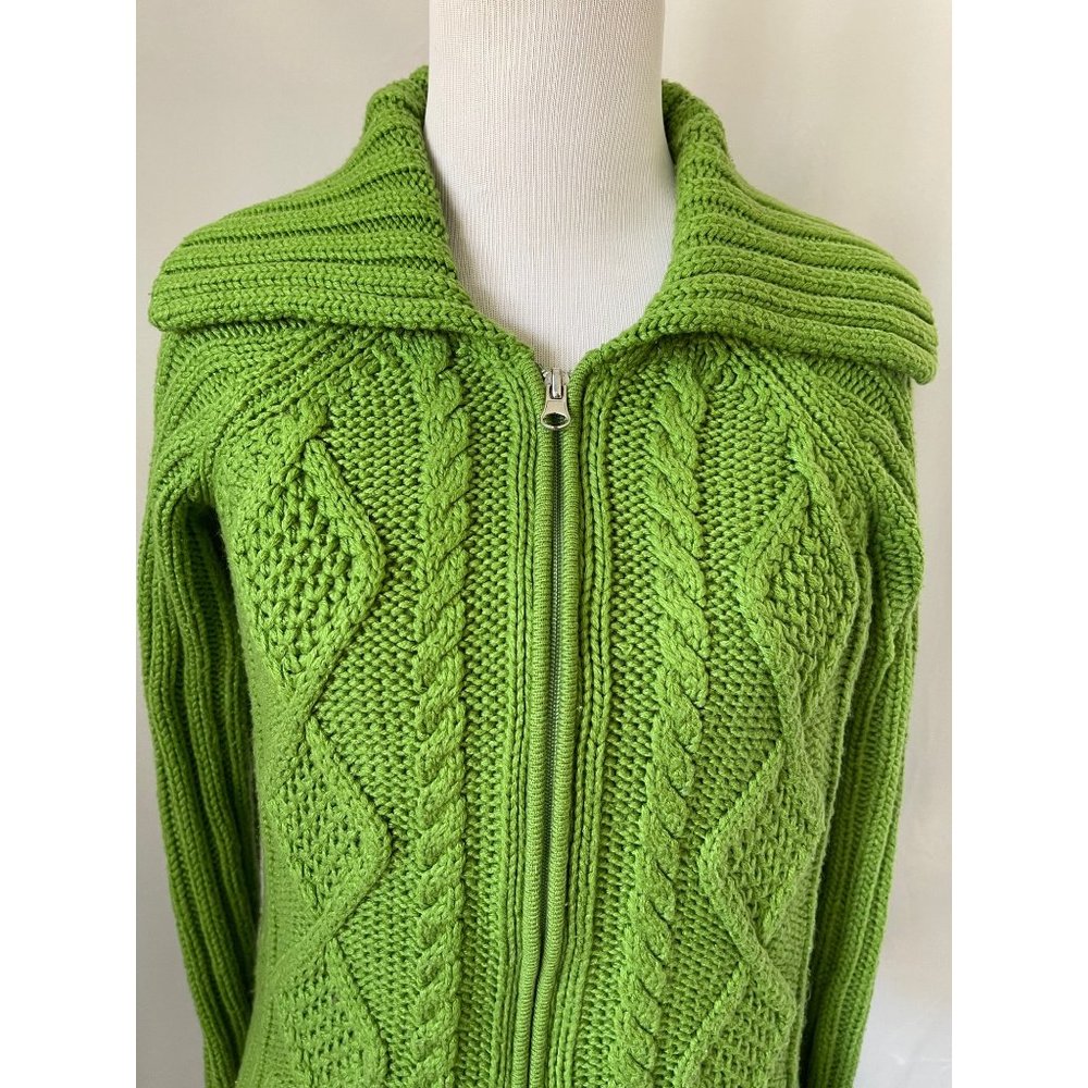 St. John's Bay Green Long Sleeve Ribbed Cable Knit Zip Front Cardigan Sweater - Picture 3 of 13